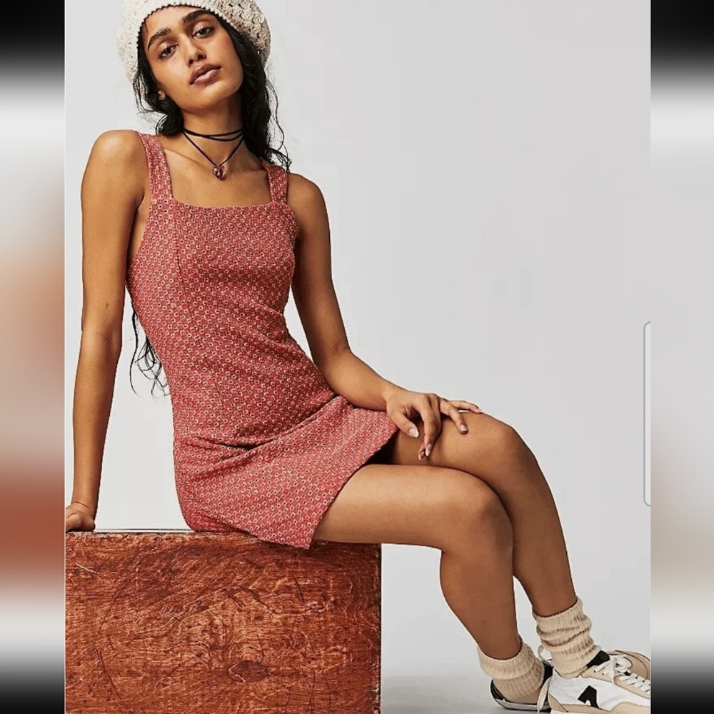 Free People Taking Hearts Mini Dress  In Coral